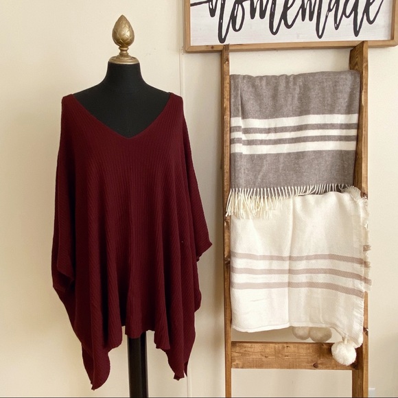 a.n.a Sweaters - a.n.a. V-Neck Oversized Poncho Sweater Maroon